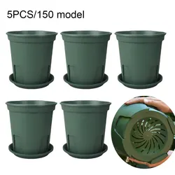 Green Wide Application Plant Potes para todos os tipos de plantas, Flower Pot de plástico respirável, único pote, 5pcs