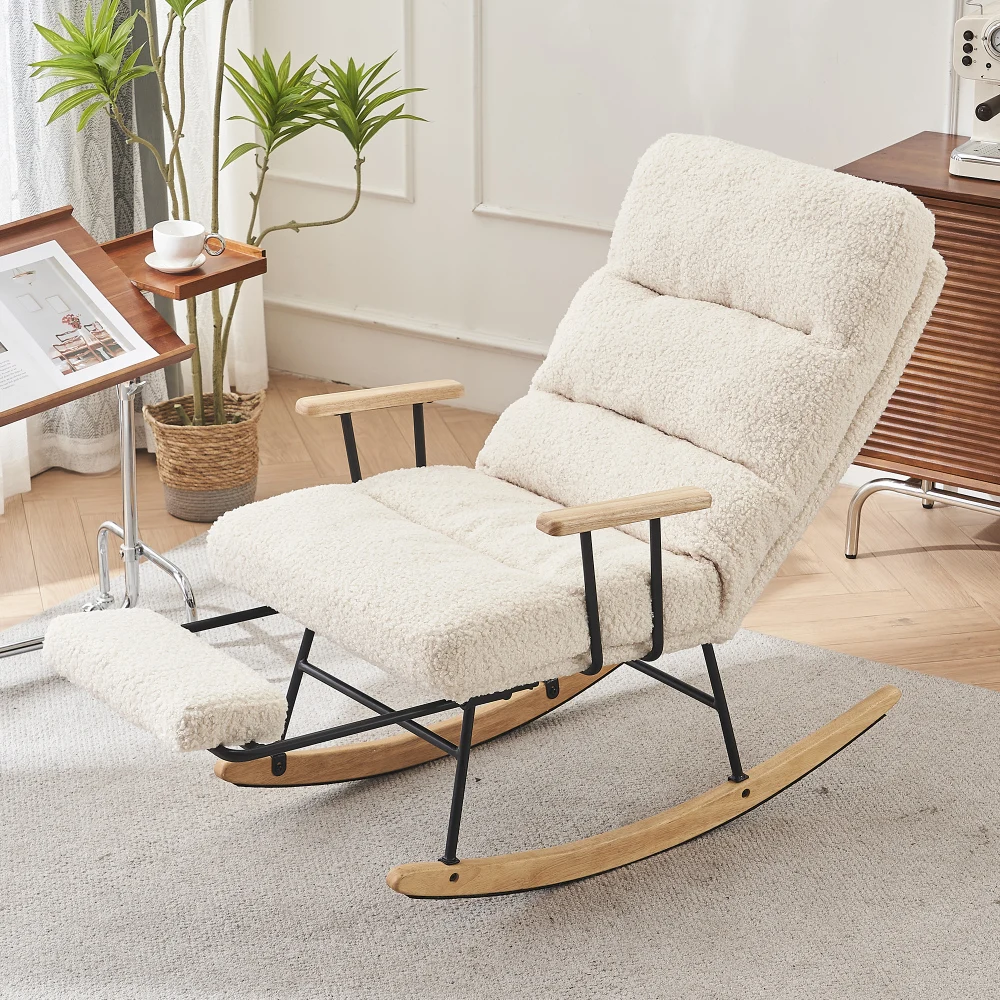 Modern Teddy Gliding Rocking Chair with High Back, Retractable Footrest, and Adjustable Back Angle for Nursery, Living Room