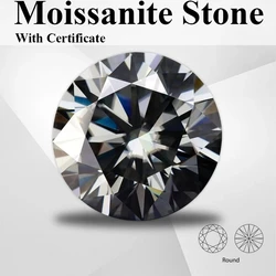 Moissanite Stone Gray Color Round Cut Lab Growth Gemstone Test Passed For Diy Jewelry Making Comes With Certificate