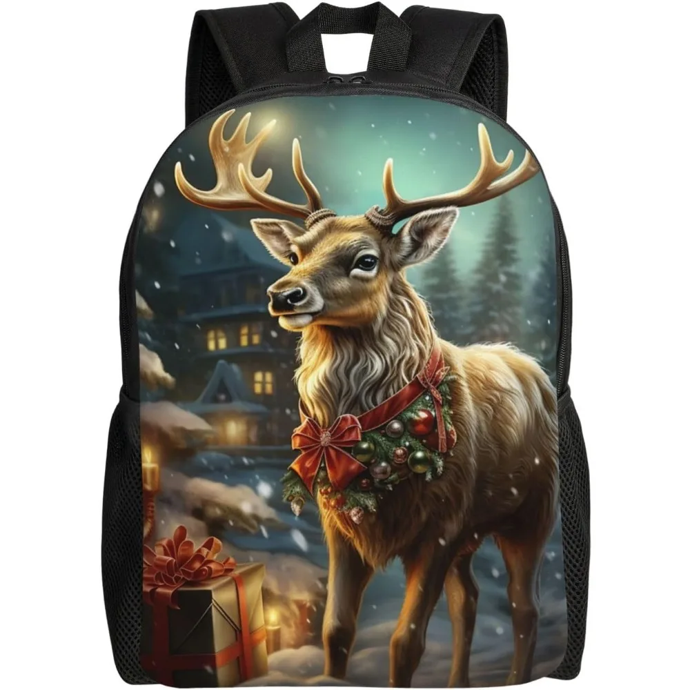 

Christmas Gift Reindeer Cute Backpack Waterproof Lightweight Laptop Backpack Shoulder Bag Casual Daypack For Women Men