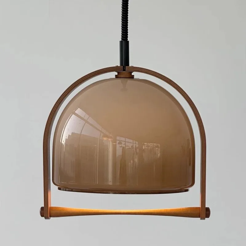 Imagem -03 - Altura Ajustável Vidro Pendant Light Lâmpada de Madeira Escura E27 Lâmpada Quarto Sala de Jantar Salão Dropshipping Novo Estilo