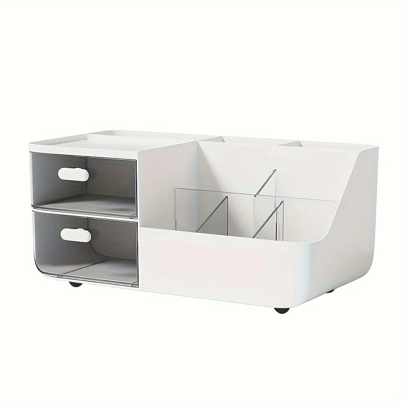 

Drawer-style Plastic Desktop Storage Box Pen Holder Desk Organizer Office Transparent Cream-colored Three-Layer Minimalist