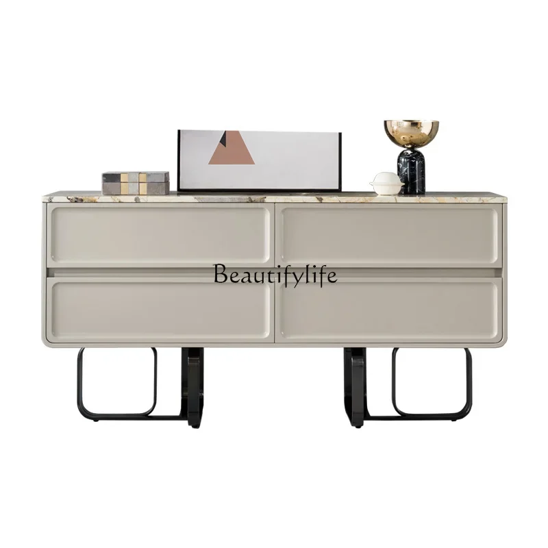 Italian light luxury marble four-chest cabinet, modern minimalist solid wood side cabinet