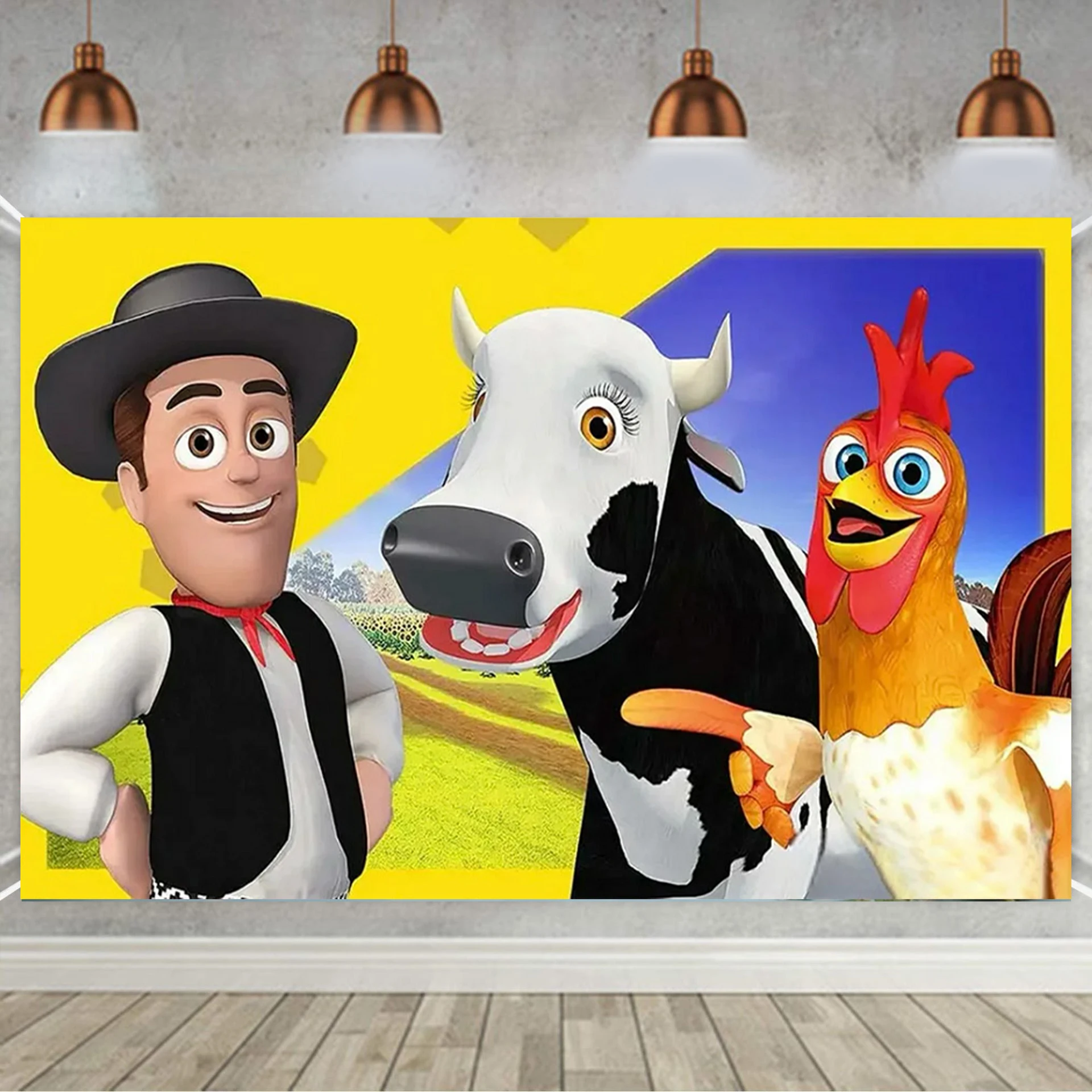 Cartoon La Granja De Zenon Thema Baby Dusche Neugeborenen Geburtstag Party Grün Gras Bauernhof Foto Hintergrund Dekoration Requisiten – Detail 5