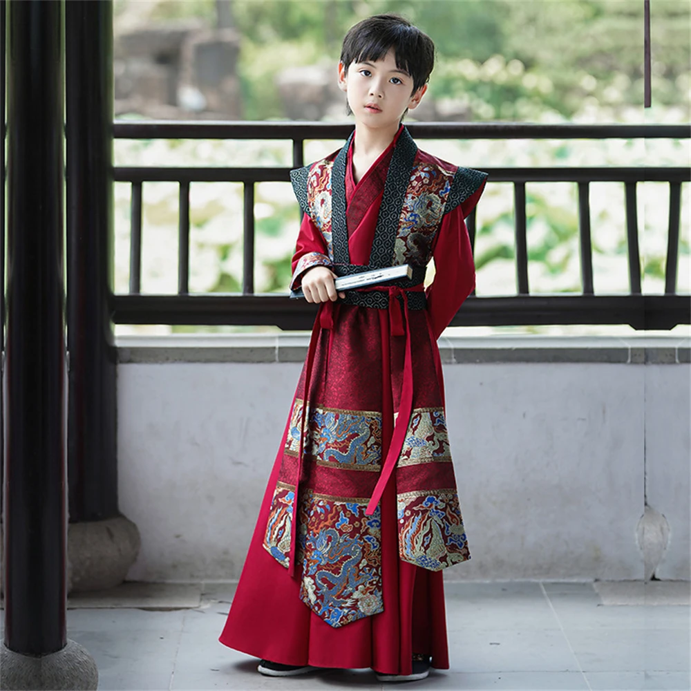 Boy Hanfu Autumn New Improved Embroidery Folk Ancient Costume Children's High-end Handsome Traditional Chinese Swordsman Outfits