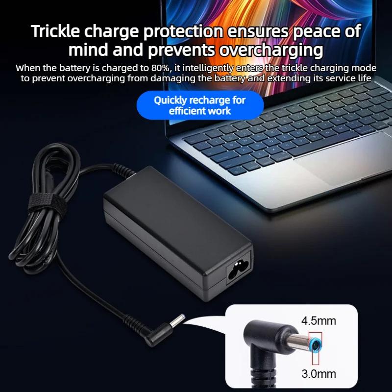 Temperature Controlled Intelligent Protection, 19.5V 3.33A 4.5 * 3.0 Blue Port, Suitable for HP 65W Laptop Power Adapter