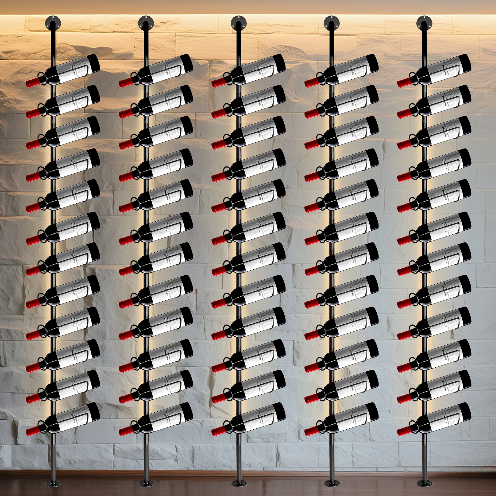 

5 Pack Wall Mounted Wine Rack Holds 60 Bottles Wine Bottle Holder Wine Bottle Display Holder for Bar Kitchen Cellar Restaurant