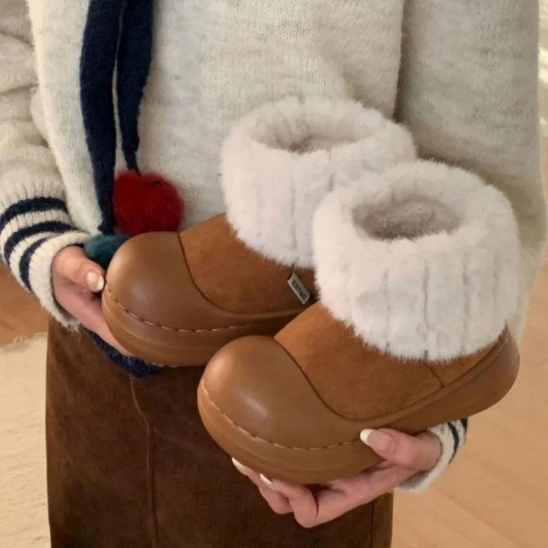 

Winter Fleece-Lined Snow Boots Thickened Warm Cotton Shoes Outdoor Color-Block Thick-Sole Anti-Slip Short Boots