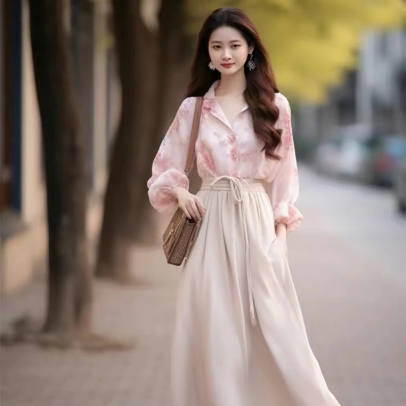 

Women's Skirt Suit 2024 Summer Wear with Slimming Fashion Casual High-end Exquisite Long Sleeve Shirt Two Pieces Suits