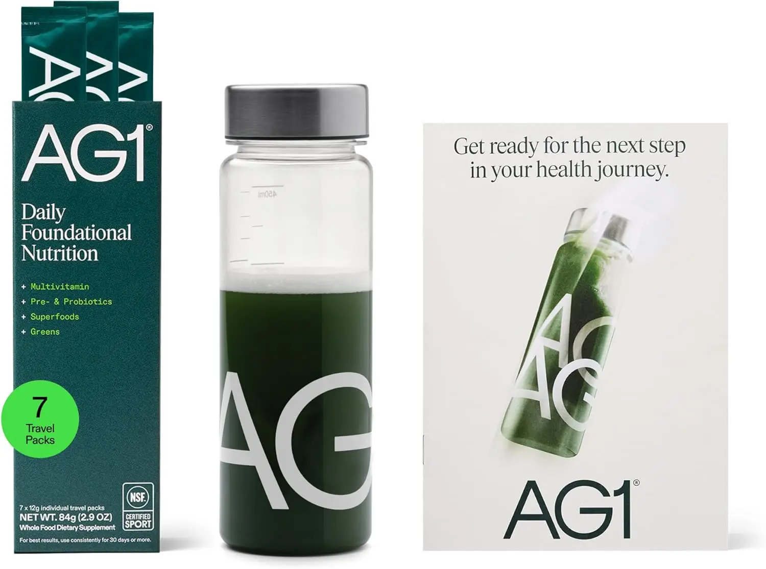 

7-Day Greens Powder Starter Kit with Multivitamin, Probiotics & Superfoods - Includes Travel Packs, Shaker & Journal