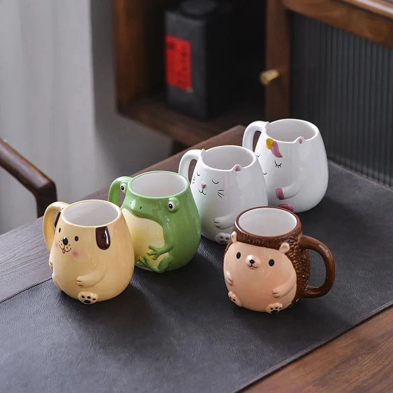 Cartoon Animal Cup Three-dimensional Ceramic Mug Coffee Mug Frog Hedgehog Cute Children's Breakfast Cup Christmas Gifts view 2
