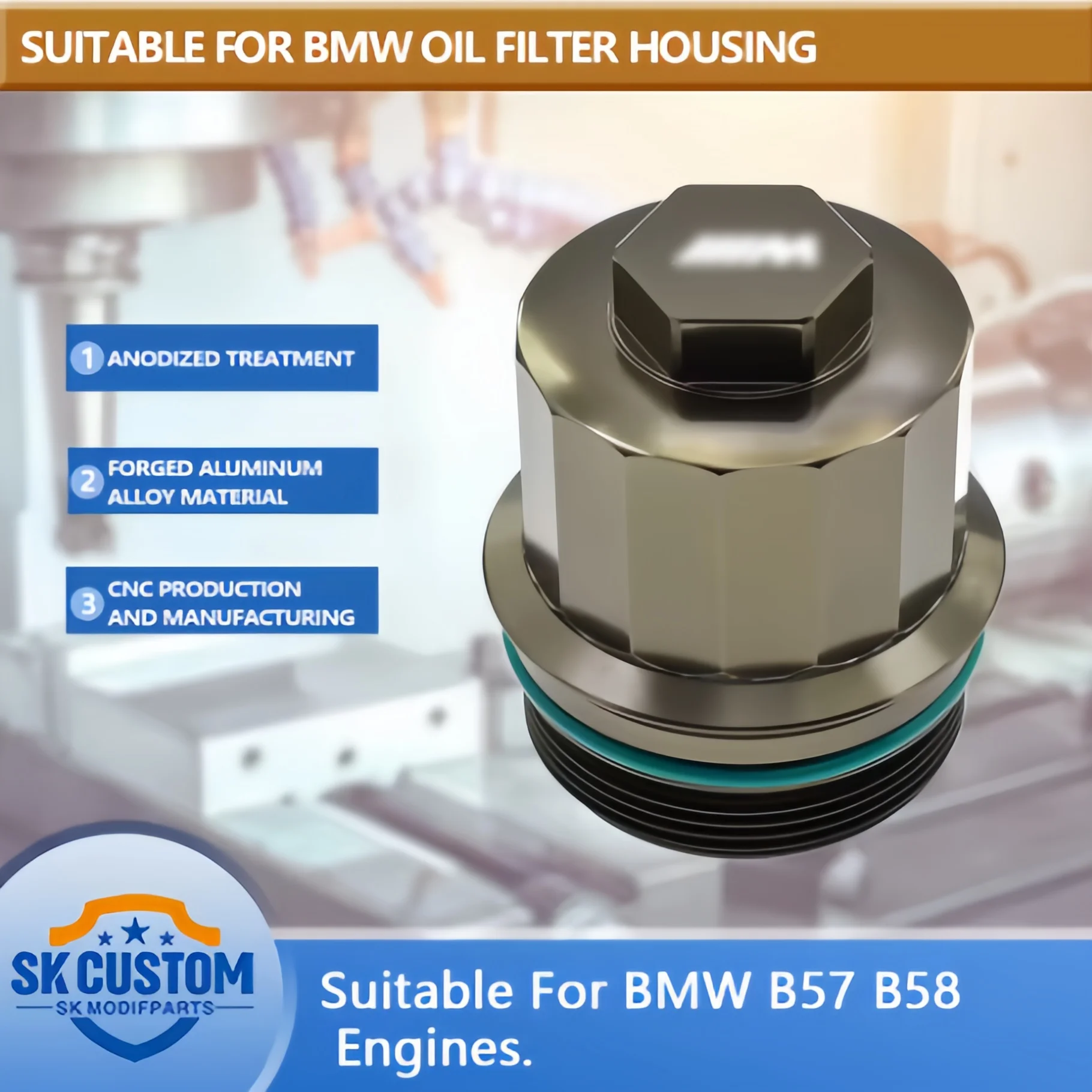 SKCUSTOM For BMW F20 F31 G38 G01 G29 B57 B58 Engine Oil Filter Cover Aluminum Alloy Filter Housing