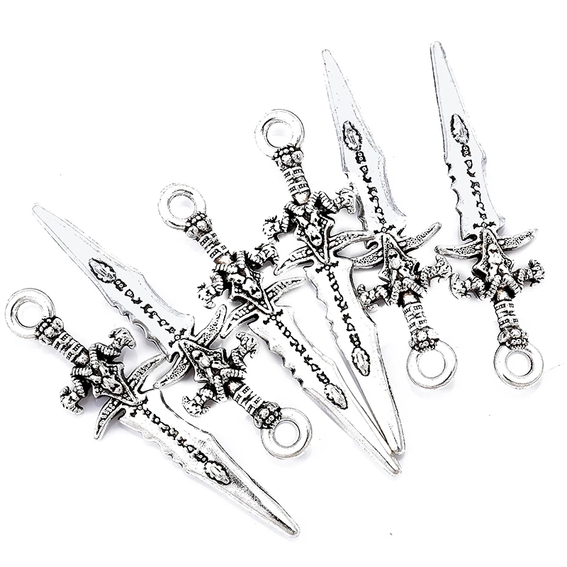 25 Pieces 7 Colors Vintage Dagger Zinc Alloy Charm Pendant Women Men Making Earrings Fashion Jewelry DIY Accessories 30.5X9mm