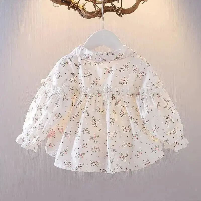 

3 5 7 9 11Y Children's Cotton Shirt New Fashion Girl Baby Long Sleeve Flor al Top Spring and Autumn Children's Bottom Shirt