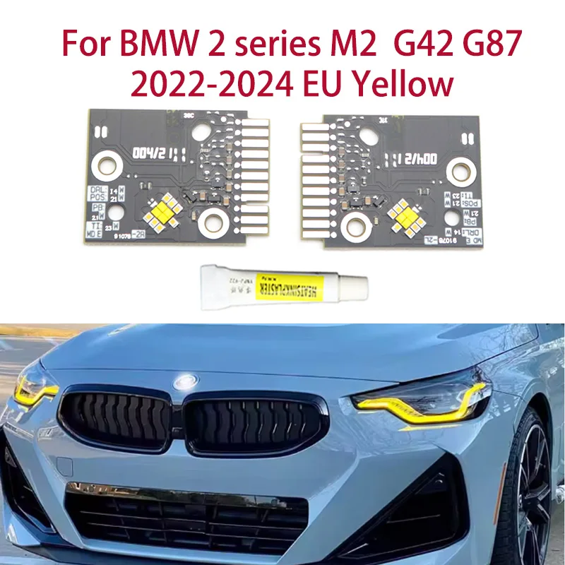 

1 пара для BMW 2 серии M2 G42 G87 2022-2024 версия ЕС лимонно-желтая автомобильная грыжа DRL чип ангельские глазки автомобильные фары балластный чип