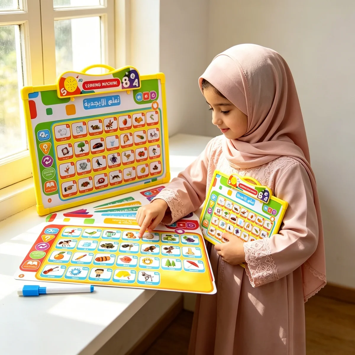 Muslim Kids Arabic Electronic Learning Board Interactive Sound Teaching Toy with 11 Themes Alphabet Number Words Brain Training