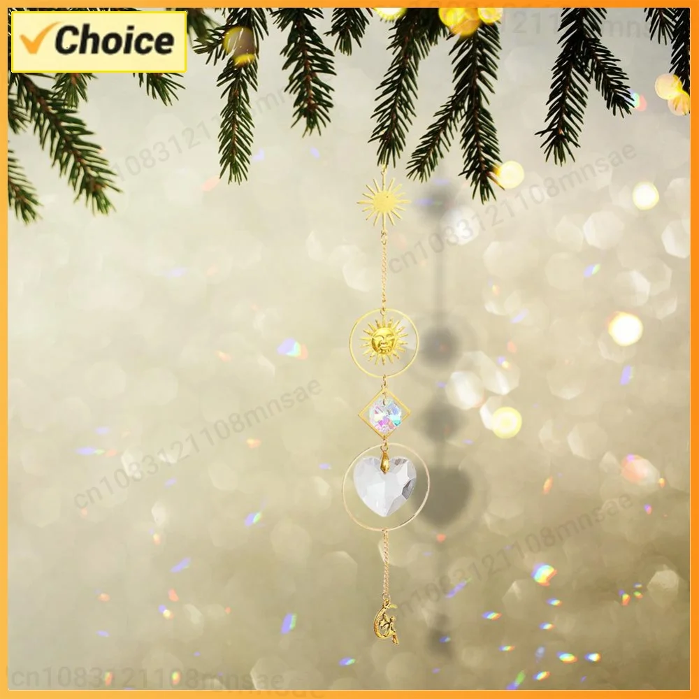 1/5pcs Hanging Moon Sun Heart Ball Light Catcher Crystal Outdoor Wall Wind Chime