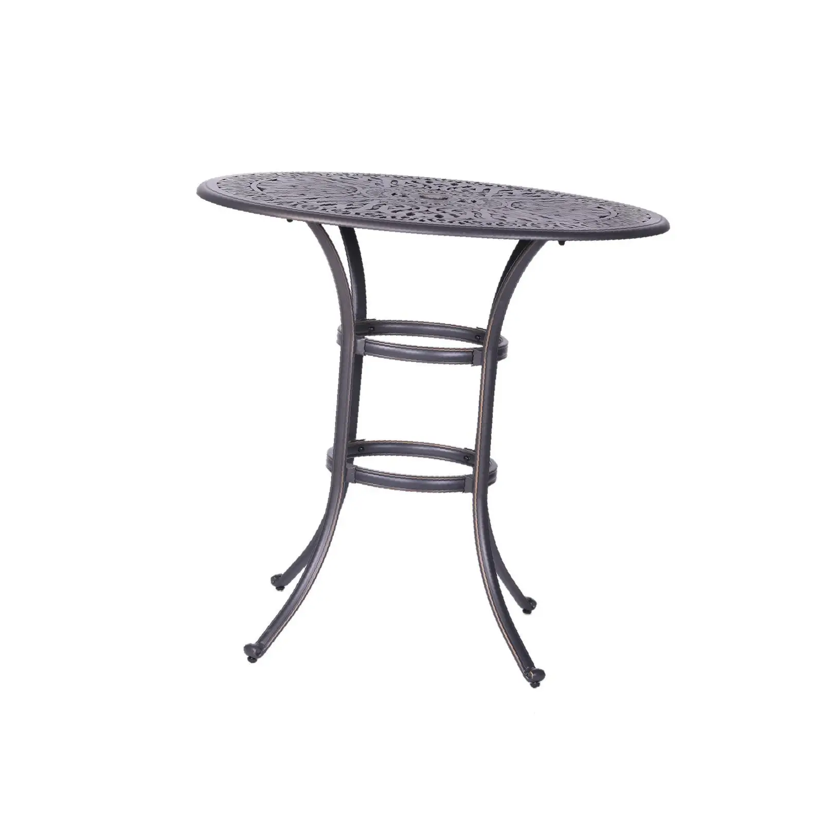 Stylish Round Patio Bar Table with Powder-Coated Finish & Umbrella Hole - for