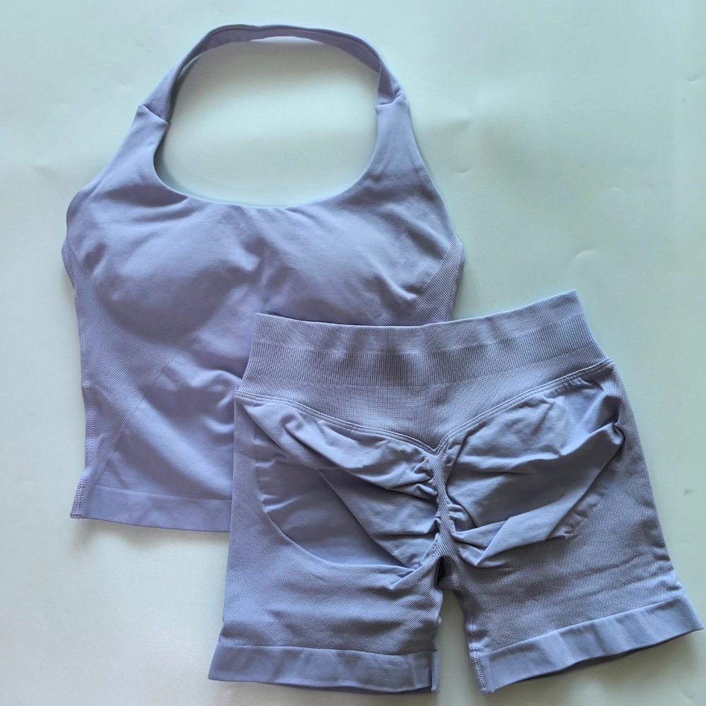 No Logo 2-delige sportset dames, rugloze tanktops, high waist scrunch naadloze shorts, gymset, sportkleding, workoutset, yoga