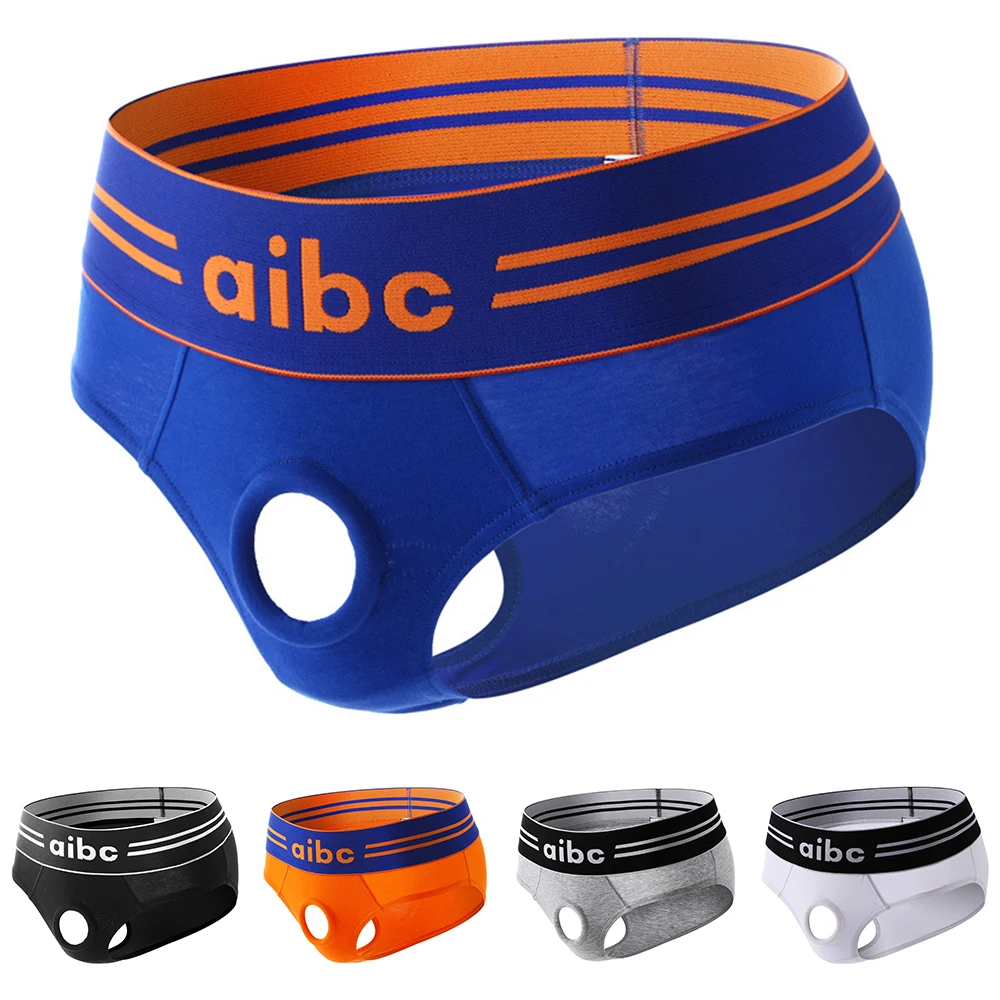 Men's Sexy Front Open Hole Underwear Cotton Underwear Bikini Elastic Briefs Gay Pouch Panties Breathable Seamless Lingerie