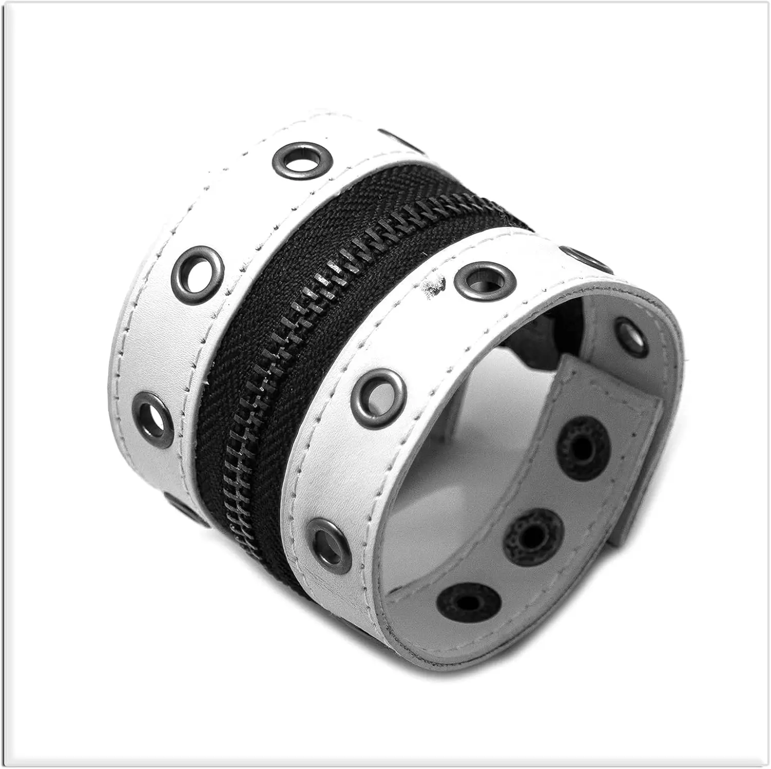 Punk Alloy Zipper Wristband Pu Leather Cuff Bracelet,7 1/2 Wrist - Image 3
