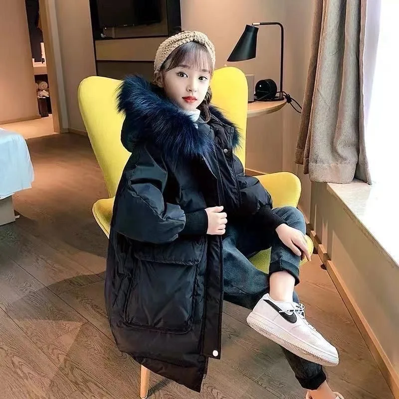 4-14 Years Teen Girls Coat Winter Down Warm Windbreaker Jacket For Girls Parka Thicken Cotton Fashion Hooded Children Outerwear