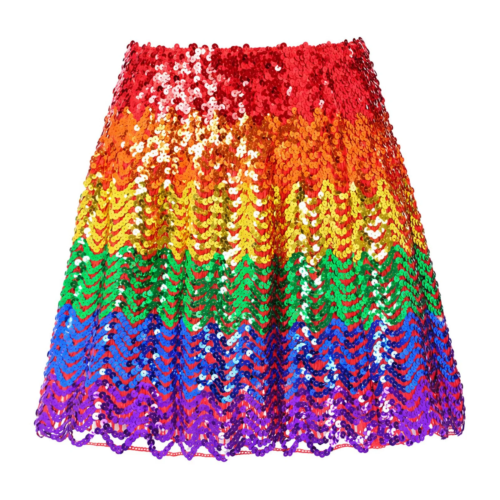 Women Sparkly Sequin Mini Skirt High Waist A-line Stretchy Skirts for Concert Nightclub Cocktail Rave Party Music Festival