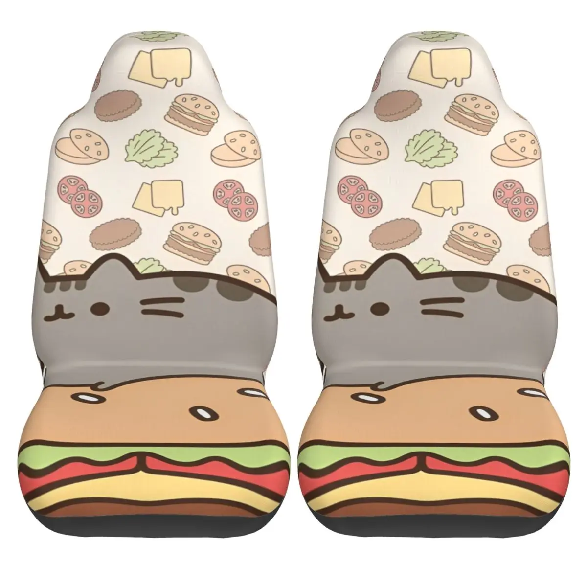 

Cartoon P-Push-eeng Cat Car Seat Covers Automobile Polyester Auto Seat Covers Soft 2 Pcs Pretty Cover