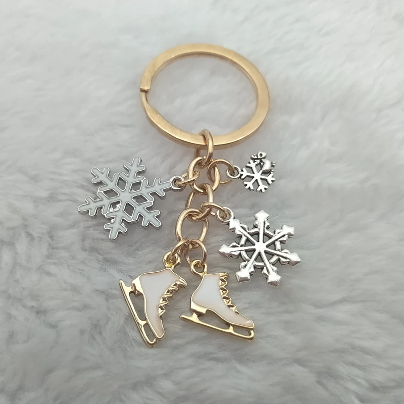 1 piece of enamel skates snowflake pendant key ring skating key chain key chain skater jewelry winter gift