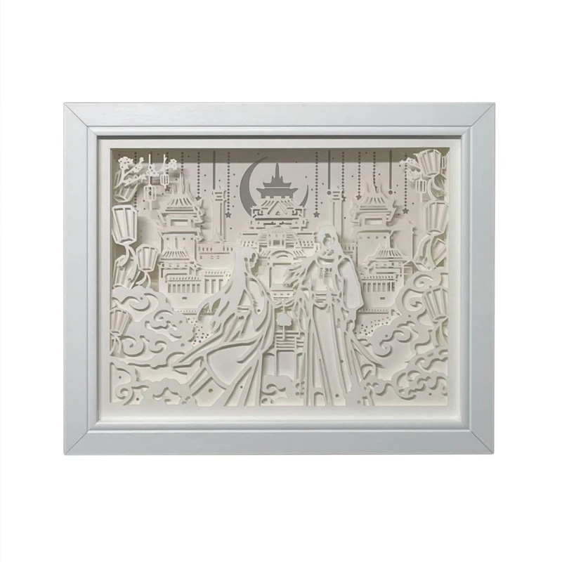

Light and shadow paper carving photo frame table ornament night light