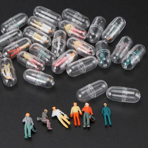 50pc 플라스틱 투명 캡슐 알약 인간형 Medince 알약 병 모양 인형 인간 그림 모델 어린이 장난감 홈 인테리어