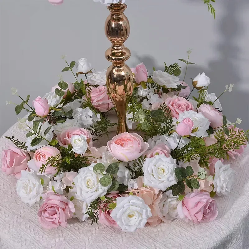 70/60/50/40/30cm Luxuriöser, individuell gestalteter blauer künstlicher Blumenball, Hochzeitstisch-Mittelstück, weißer Blumenkranz, Party-Event-Dekoration – Detail 3