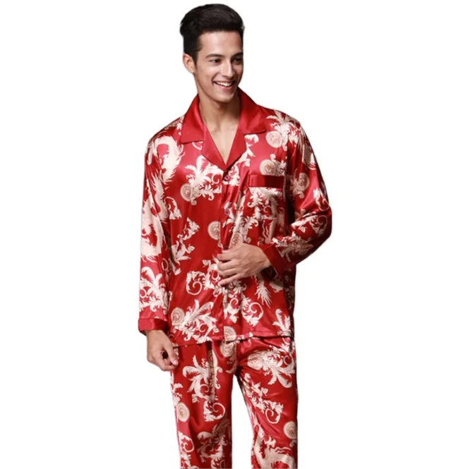

Chinese Wholesale Luxury Silk Satin Men Pajamas Long Sleeve Summer Pyjama Sleepwear for Men