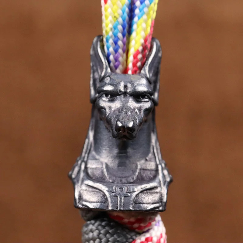 Ancient Egypt Death God Anubis Jackal Head Brass EDC Knife Beads DIY Paracord Woven Lanyard Pendants Jewelry Outdoor Accessories