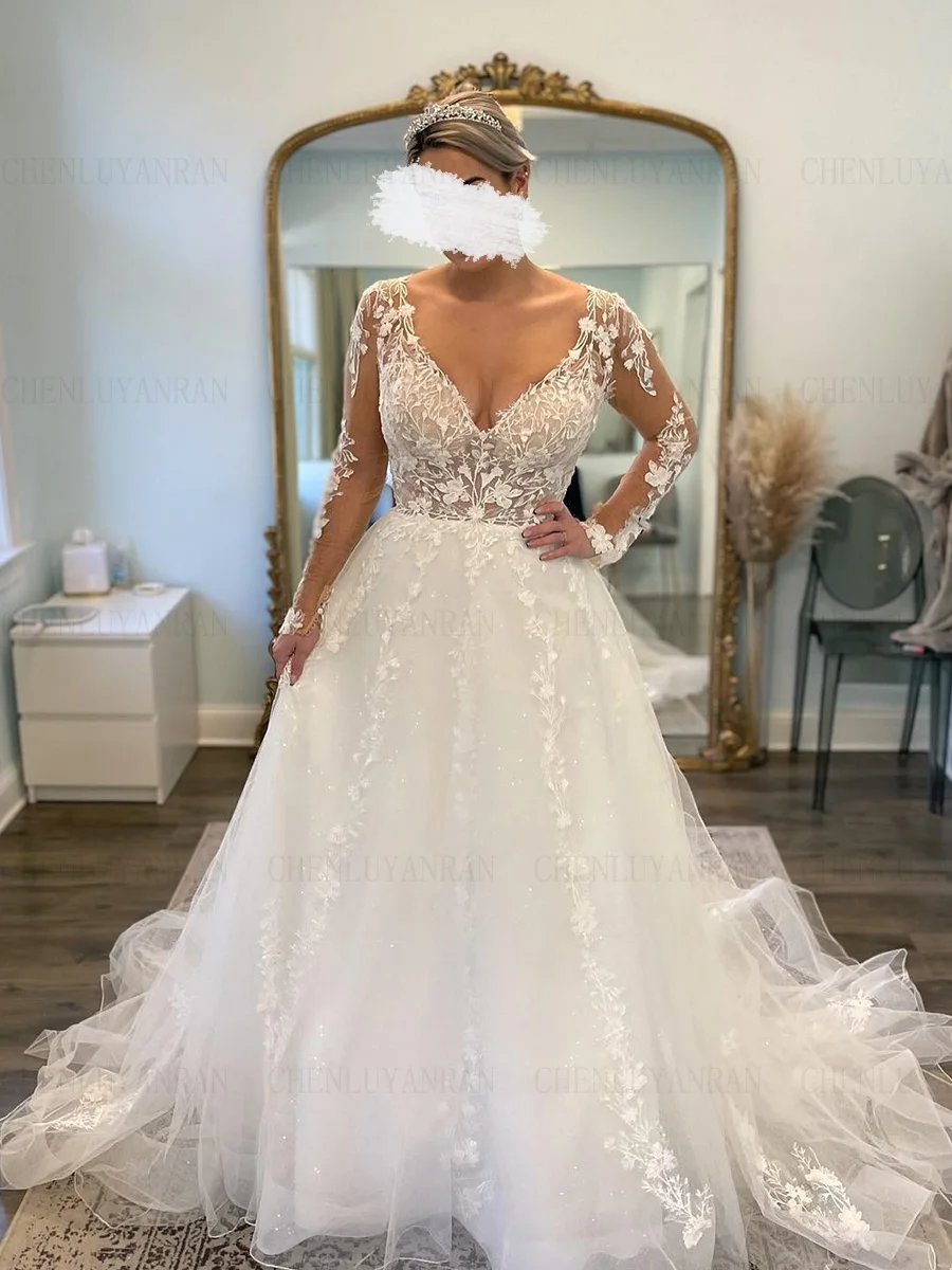 

Exquisite Wedding Dresses Bohemia Deep V-Neck Long Bride Gowns Applique A-line Tulle Sexy Dress For Women 2025 Robe De Mariée