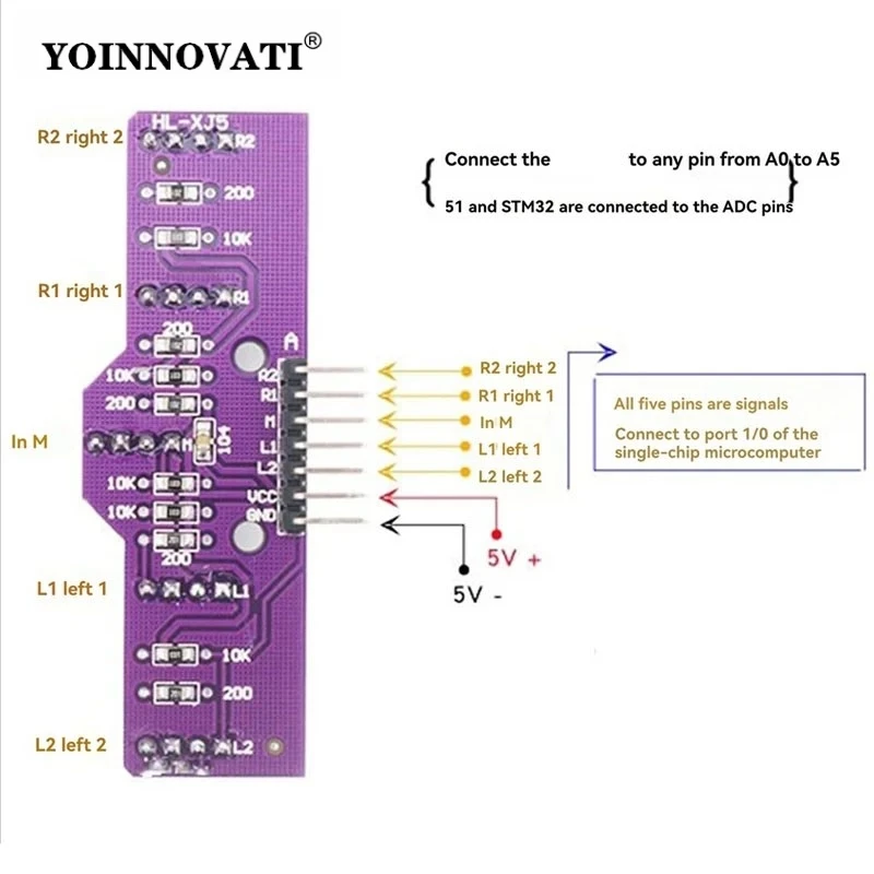 5-Way Analog Line Follower Sensor Optical Patrol Module Analog Grayscale Sensor for Smart Car Black White Red Track Recognition