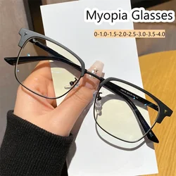 Retro Half Frame Transparent Glasses Luxury Design Minus Diopter Myopia Eyewear Vintage Fashion Blue Light Blocking Eyeglasses