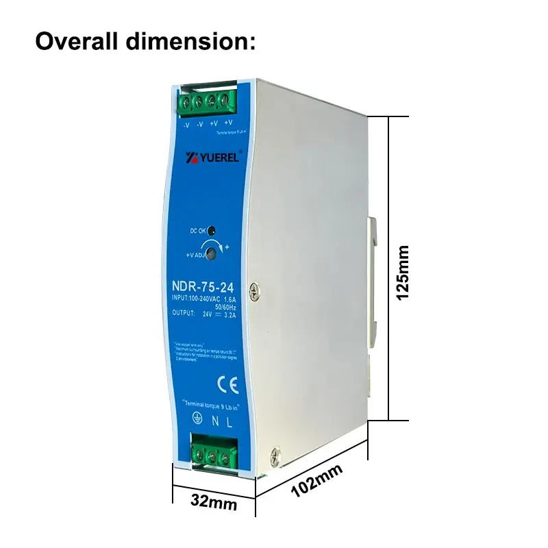 NDR-75W 120W 240W 480W 12V 24V 48V Switching Power Supply Industrial DIN Rail AC/DC Single Output Power Transformer