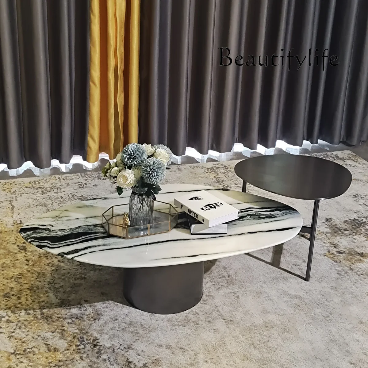 Nordic Stainless Steel Mid-Ancient Style Special-Shaped Household Minimalist Marble Tea Table