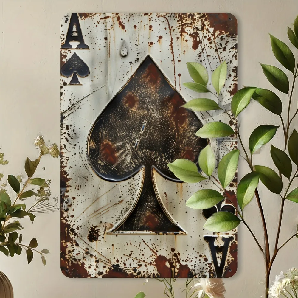 Vintage Ace of Spades Metal Wall Art, 8x12 Inch Rustic Tin Sign for Bar, Man Cave or Garage Decor
