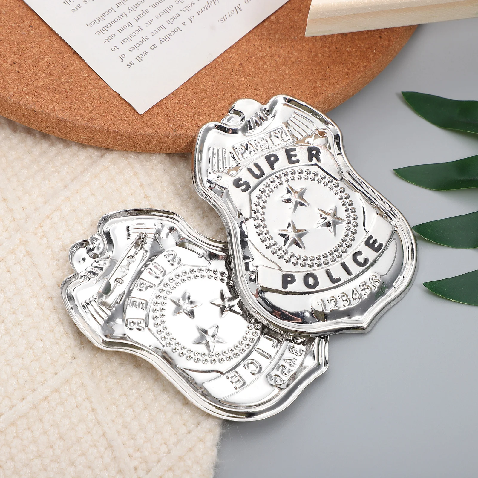 2 Pcs Police Badge Halloween Toys Role Play Cosplay Accessories Brooch Lifelike Iron Portable Pin Small Miss Party