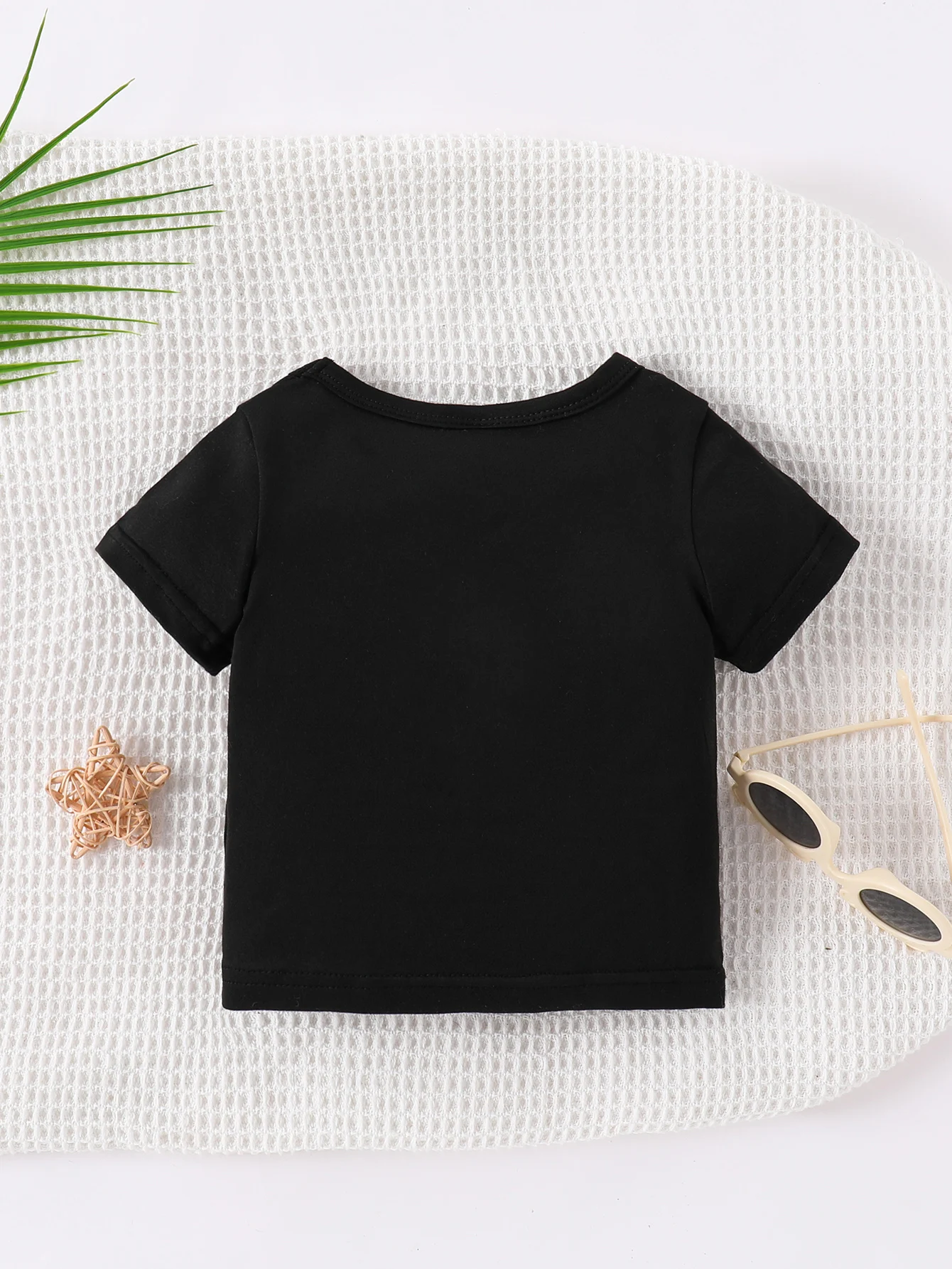 0-1 year old newborn male baby summer style cartoon printed short sleeved black T-shirt top