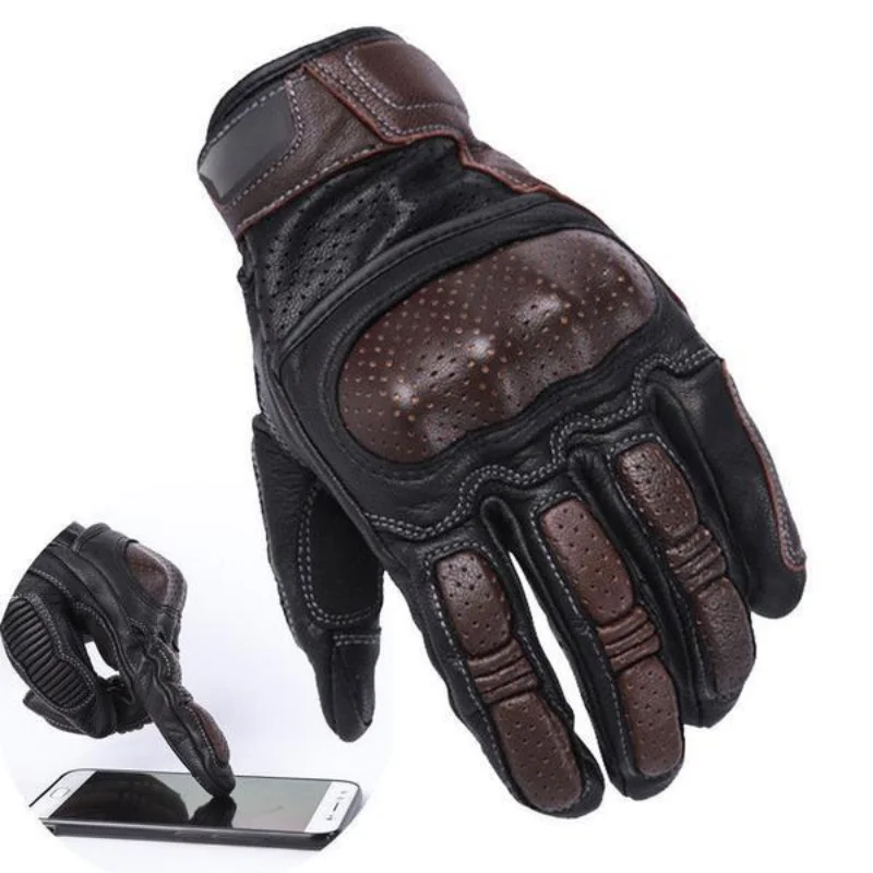 New Motorcycle Gloves KOMINE GK-217 Motorcycle Riding Gloves Vintage Motorcycle Leather Touch Screen Gloves