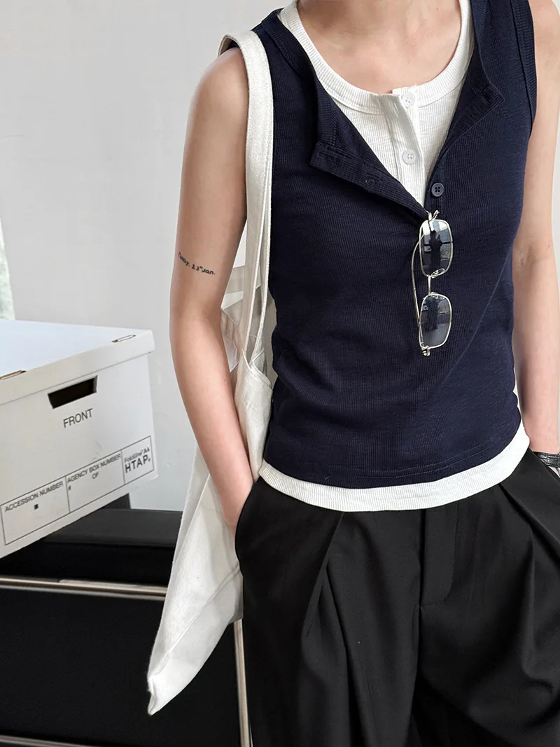 

CALYMIX 2015 Luxi Camisole Women's Spring And Summer New Sleeveless Slimming Base Shirt Fashionable Half Button Top 2892