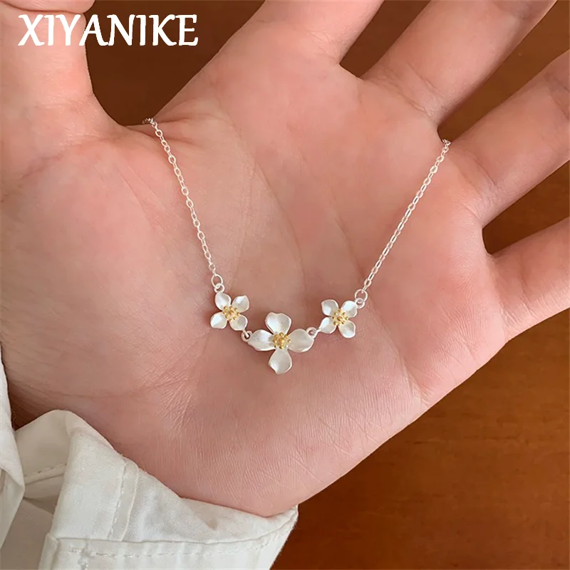 XIYANIKE Sweet Gardenia Flower Necklaces For Women Korean Fashion New Clavicle Chain Jewelry Gift Party Birthday