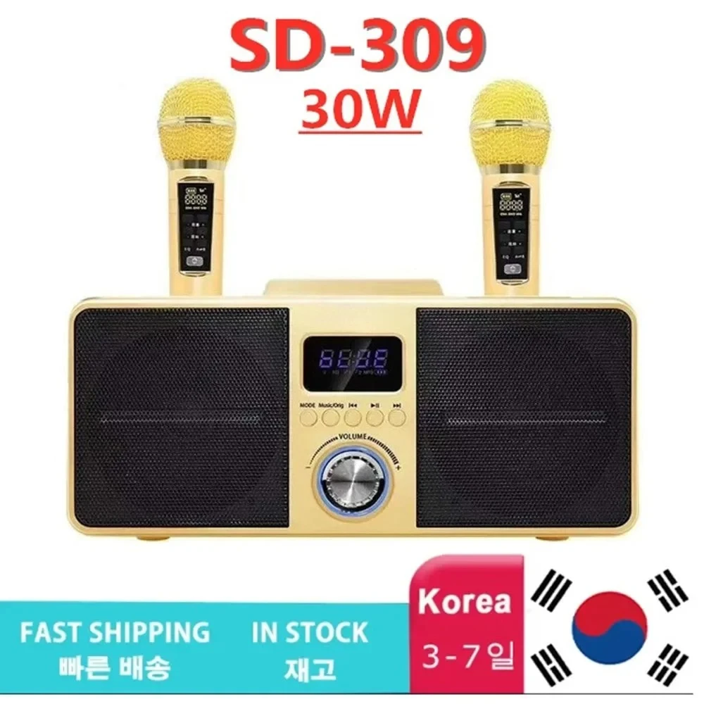 30W SDRD 309 All-in-one Bluetooth Speaker for Home KTV, Equipped with Wireless Microphones, Support Dual Person Duet