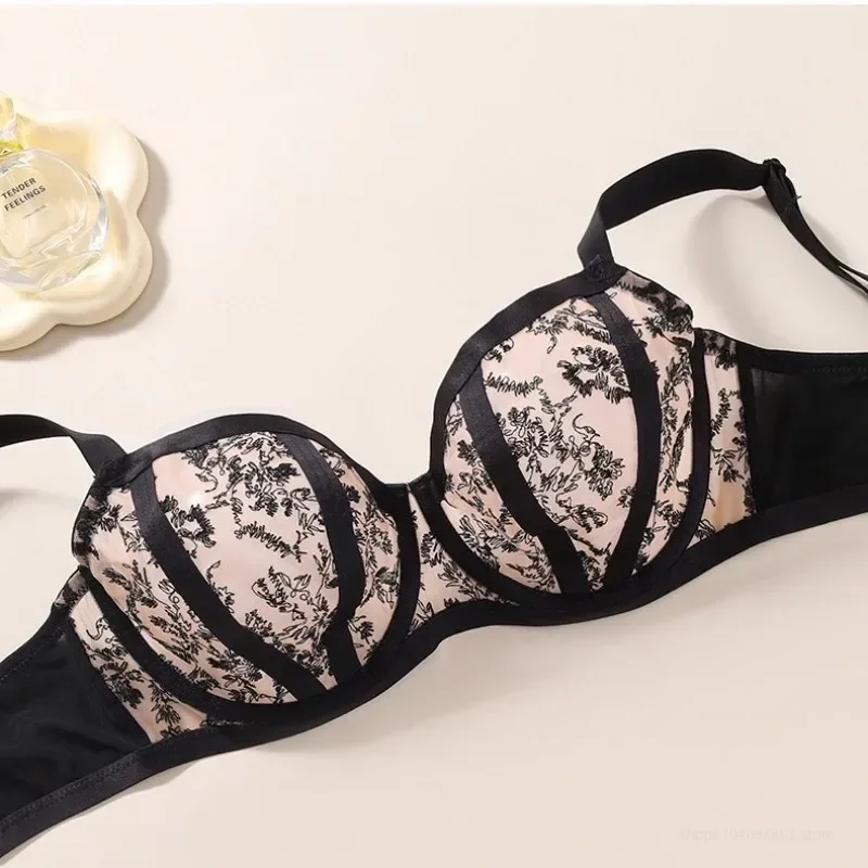 

Sexy Womens Lace Sheer Minimizer Bra 75D-95K Non Padded Underwire Female Breathable Flower Embroidery Plus Size Lingerie