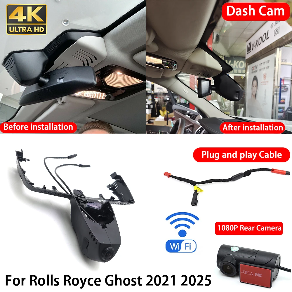 for Rolls Royce Ghost 2021`2025 4K 2160P Dash Cam Front Rear Car Camera DVR Wifi Plug & Play Video Recorder Loop Recording