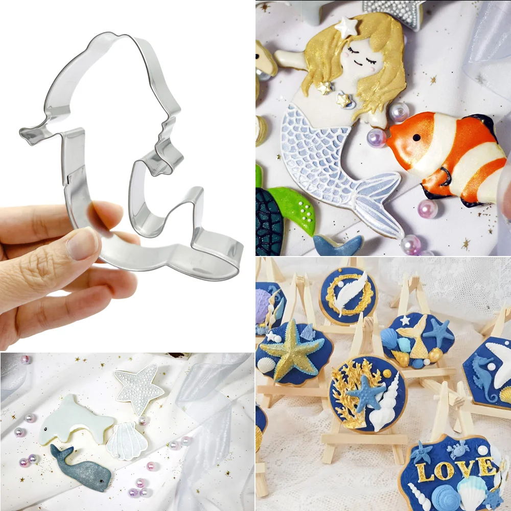 12PCS Cookie Cutter Set, Food Grade Stainless Steel, Mermaid Ocean Sealife Molds, Biscuit Fondant Baking for Kids DIY Home Party view 2