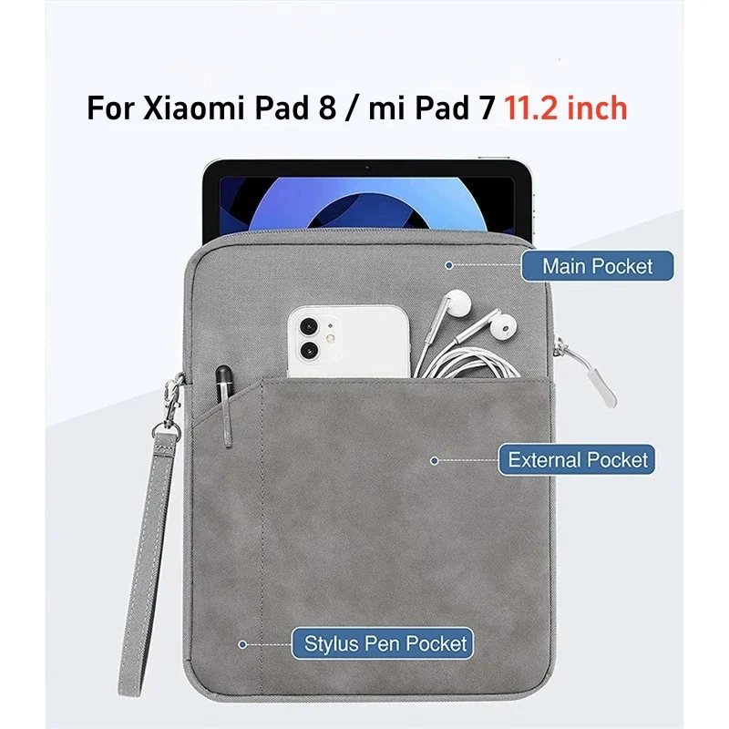Für Xiaomi Pad 8 11,2 Zoll 2025 Tablet-Handtaschenhülle mit stoßfesten Reißverschlusstaschen, Schutzhülle für Mi Pad 7 Pro 11,2 Zoll 2024